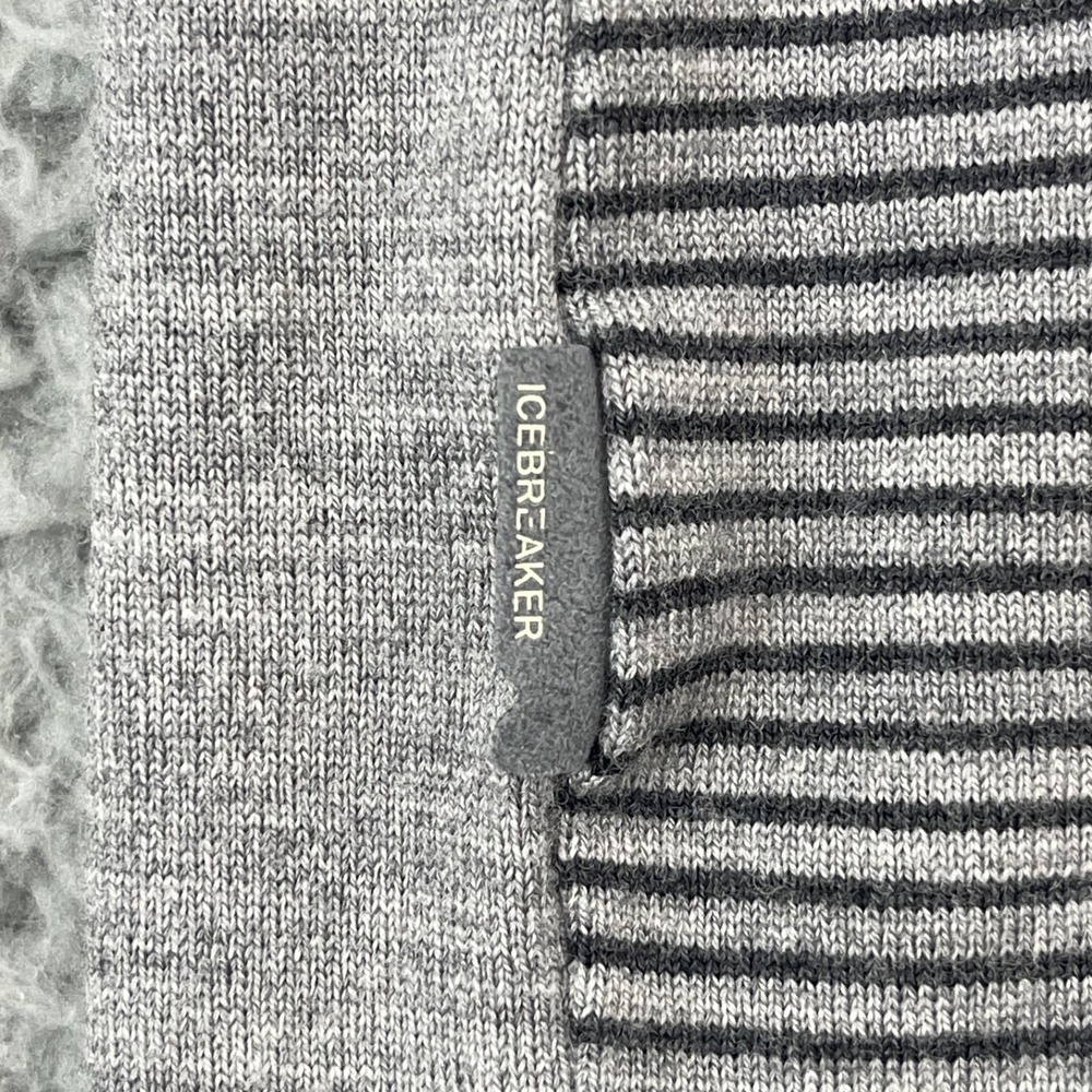 Icebreaker Merino Bodyfit 260 Mens XL 1/4 Zip Wool Shirt Gray Striped Thumb Hole - Picture 11 of 14